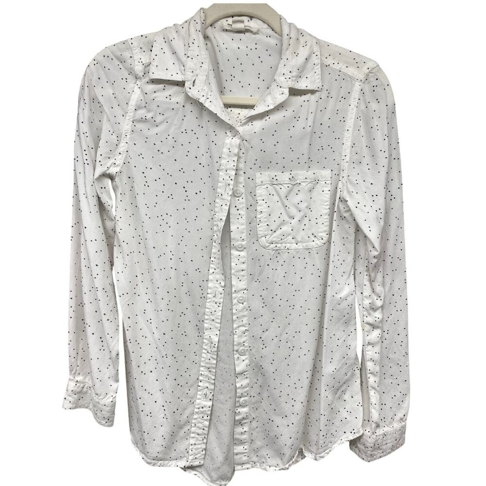 BeachLunchLounge White Mini Star Universe Sky Women's XS Tall Petite Blouse